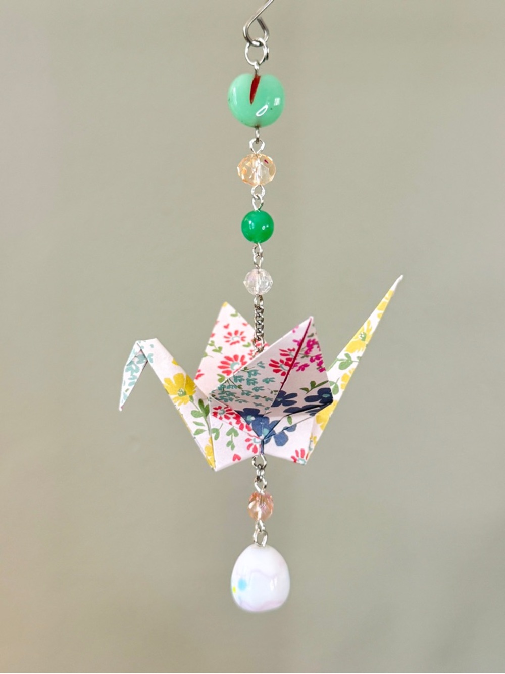Origami Ornament #2435 - Medium Crane with Glass Beads